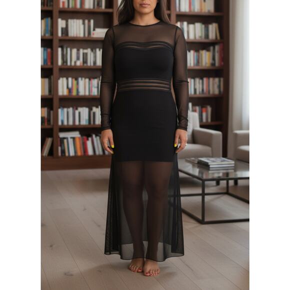 TADASHI stunning sheer black body con dress Size S gown cocktail formal holiday - Picture 1 of 13